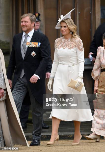 Queen Maxima of the Netherlands and King Willem-Alexander of the Netherlands arrive at Westminster Abbey for the Coronation of King Charles III and...