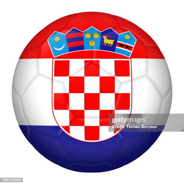 football or soccer ball with croatia flag icon for championship - croatian flag foto e immagini stock