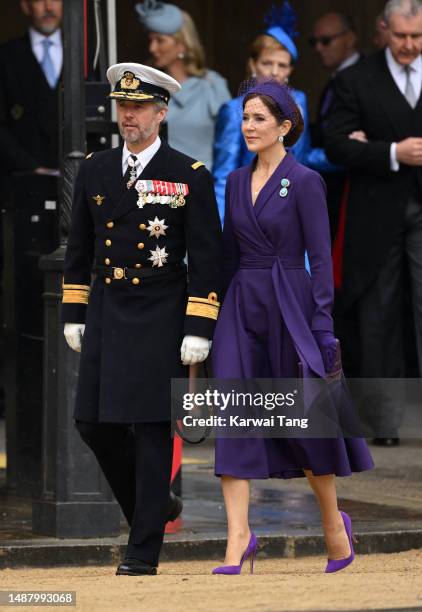 Crown Prince Frederik of Denmark and Mary, Crown Princess of Denmark arrive at Westminster Abbey for the Coronation of King Charles III and Queen...
