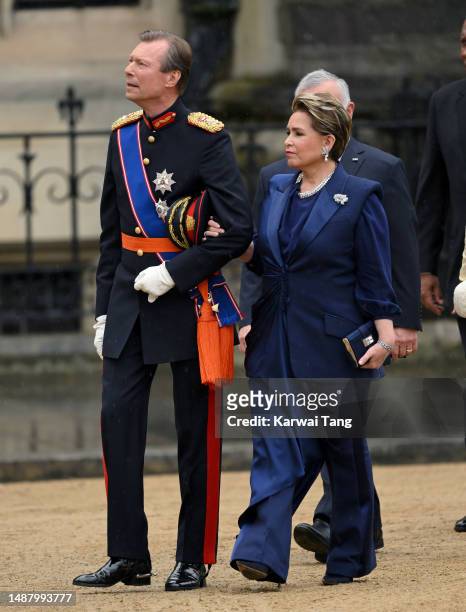 Grand-Duke Henri of Luxembourg and Grand-Duchess Maria Teresa arrive at Westminster Abbey for the Coronation of King Charles III and Queen Camilla on...