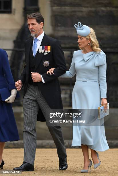 Crown Prince Pavlos of Greece and Crown Princess Marie Chantal of Greece arrive at Westminster Abbey for the Coronation of King Charles III and Queen...