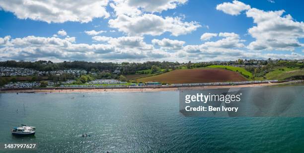 aerial view of godrington sands, torbay, south devon - south west coast path stock pictures, royalty-free photos & images