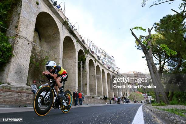 Remco Evenepoel of Belgium and Team Soudal - Quick Step sprints during the 106th Giro d'Italia 2023, Stage 1 a 19.6km individual time trial from...