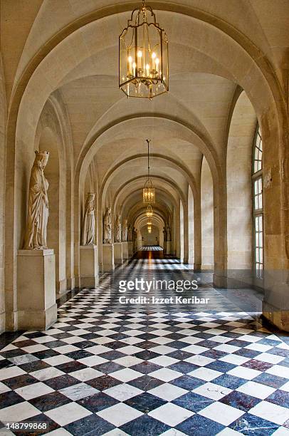 hallway in palace of versailles. - versailles stock-fotos und bilder