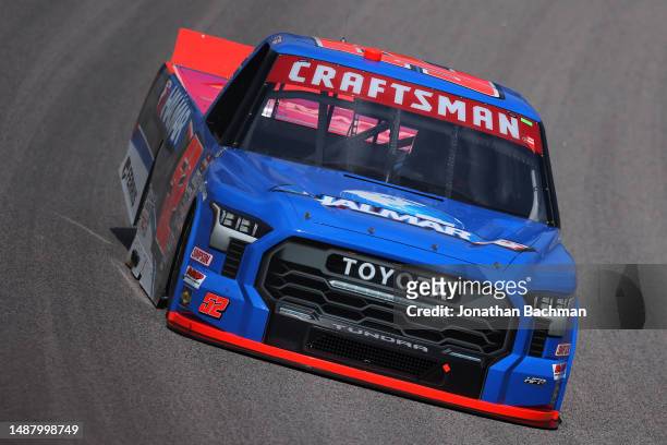 Stewart Friesen, driver of the Halmar International Toyota drives during practice for the NASCAR Craftsman Truck Series Heart of America 200 at...