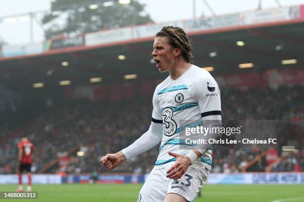 Conor Gallagher of Chelsea celebrates after scoring their sides first goal during the Premier League match between AFC Bournemouth and Chelsea FC at...