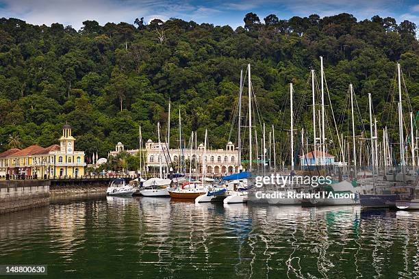 customs house and marina at telaga harbour park, pantai kok. - pantai kok stock pictures, royalty-free photos & images