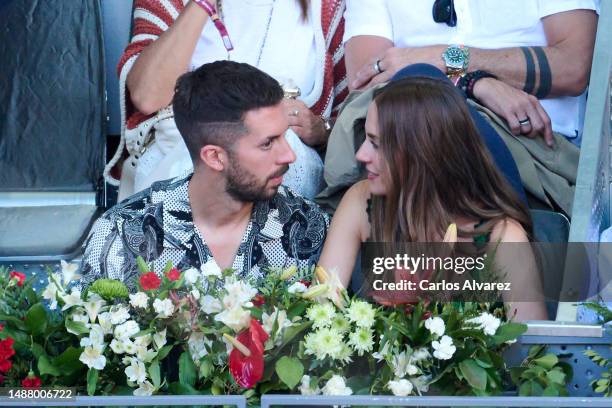 David Broncano and Silvia Alonso attend the Women's Singles Final Match between between Iga Swiatek of Poland and Aryna Sabalenka during the Mutua...