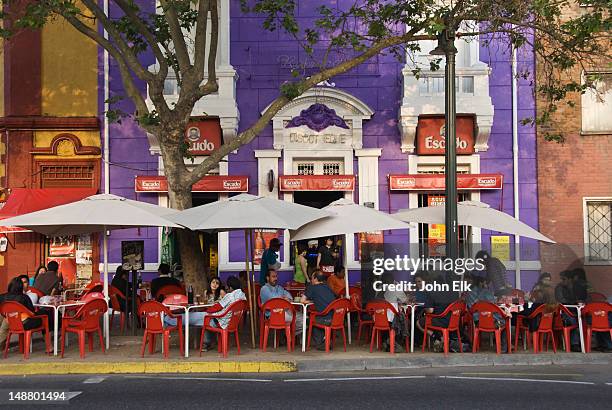 sidewalk cafe in barrio bellavista. - santiago chile street stock pictures, royalty-free photos & images