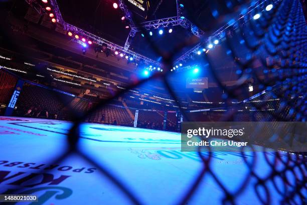 General view of the Octagon prior to the UFC 288 event at Prudential Center on May 06, 2023 in Newark, New Jersey.