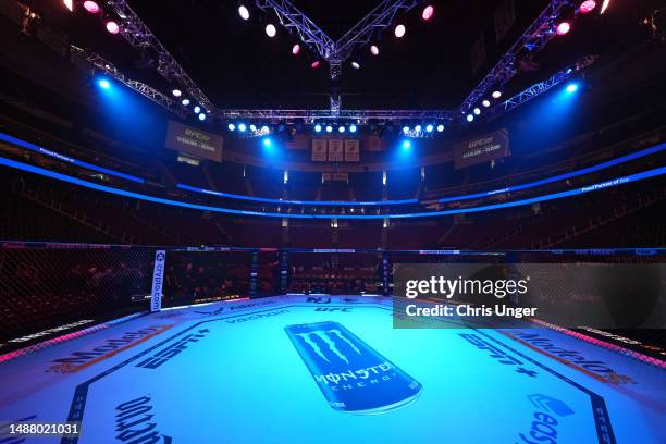 General view of the Octagon prior to the UFC 288 event at Prudential Center on May 06, 2023 in Newark, New Jersey.