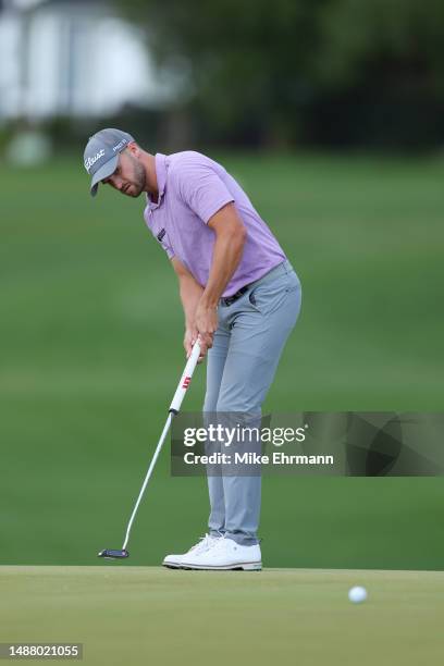 Wyndham Clark of the United States putts on the 16th green during the third round of the Wells Fargo Championship at Quail Hollow Country Club on May...