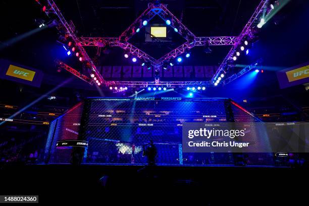 General view of the Octagon prior to the UFC 288 event at Prudential Center on May 06, 2023 in Newark, New Jersey.
