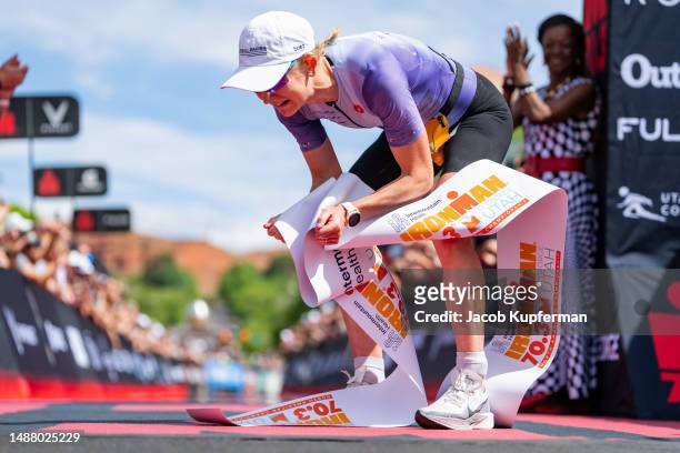 Jeanni Metzler of South Africa wins the IRONMAN 70.3 St. George on May 06, 2023 in St George, Utah.