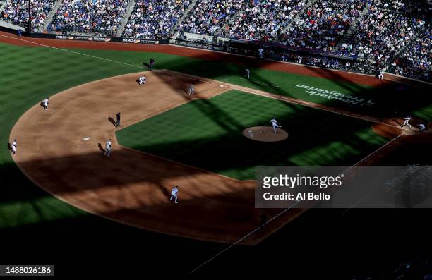 Stephen Nogosek of the New York Mets pitches to Brenton Doyle of the Colorado Rockies during their game at Citi Field on May 06, 2023 in New York...