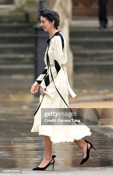 Rose Hanbury, Marchioness of Cholmondeley departs Westminster Abbey after the Coronation of King Charles III and Queen Camilla on May 06, 2023 in...