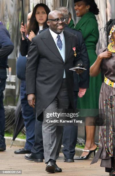 Edward Enninful arrives at Westminster Abbey for the Coronation of King Charles III and Queen Camilla on May 06, 2023 in London, England. The...