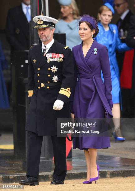 Crown Prince Frederik of Denmark and Mary, Crown Princess of Denmark arrive at Westminster Abbey for the Coronation of King Charles III and Queen...