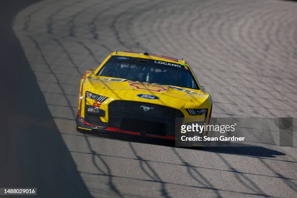 Joey Logano, driver of the Shell Pennzoil Ford, drives during practice for the NASCAR Cup Series Advent Health 400 at Kansas Speedway on May 06, 2023...