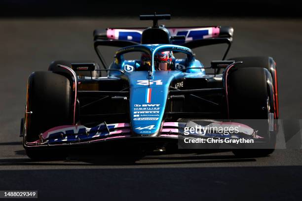 Esteban Ocon of France driving the Alpine F1 A523 Renault on track during qualifying ahead of the F1 Grand Prix of Miami at Miami International...