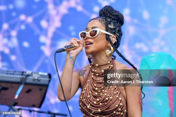 Jhene' Aiko performs onstage during the Lovers & Friends music festival at the Las Vegas Festival Grounds on May 06, 2023 in Las Vegas, Nevada.