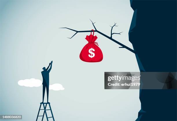 purse on the cliff - reach concept stock illustrations