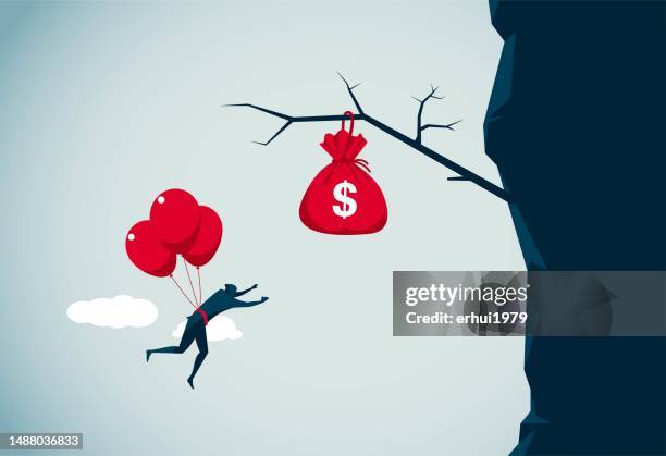 money on the cliff - floating rock stock illustrations