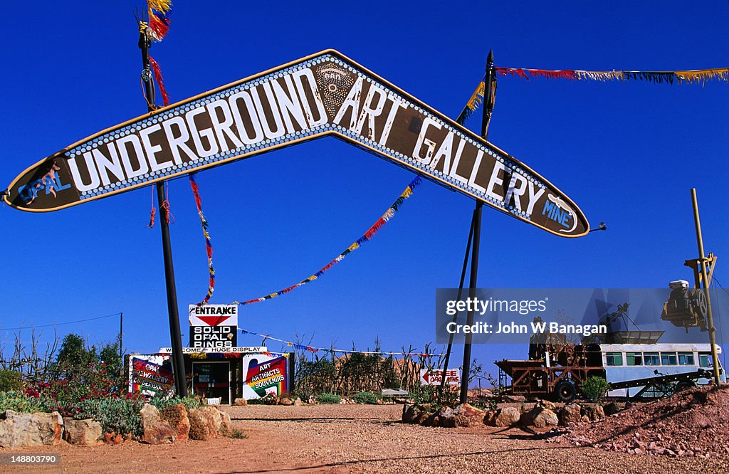 The Underground Gallery entrance in Coober Pedy. Most establishments are underground as temperatures above ground, can reach over 50 degrees in summer