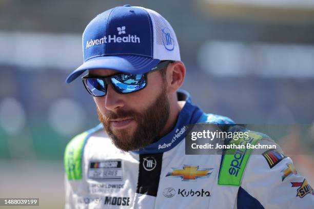 Ross Chastain, driver of the AdventHealth Chevrolet, waits on the grid during practice for the NASCAR Cup Series Advent Health 400 at Kansas Speedway...