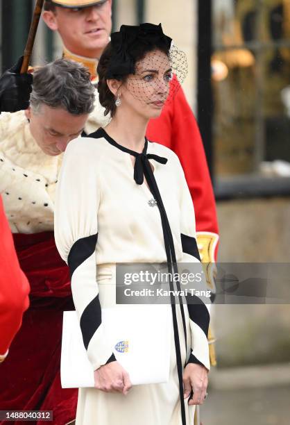 Rose Hanbury, Marchioness of Cholmondeley departs Westminster Abbey after the Coronation of King Charles III and Queen Camilla on May 06, 2023 in...