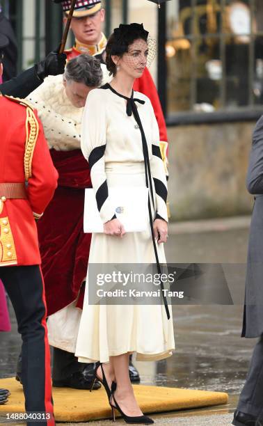 Rose Hanbury, Marchioness of Cholmondeley departs Westminster Abbey after the Coronation of King Charles III and Queen Camilla on May 06, 2023 in...