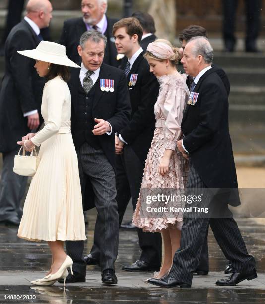 Lady Sarah Chatto, Daniel Chatto, Samuel Chatto, Lady Margarita Armstrong-Jones and David Armstrong-Jones, 2nd Earl of Snowdon arrive at Westminster...