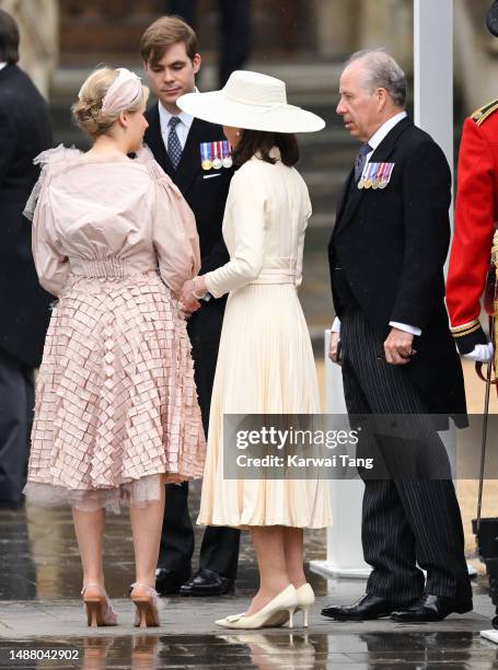Lady Margarita Armstrong-Jones, Samuel Chatto, Lady Sarah Chatto and David Armstrong-Jones, 2nd Earl of Snowdon arrive at Westminster Abbey for the...
