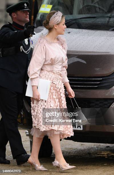 Lady Margarita Armstrong-Jones departs Westminster Abbey after the Coronation of King Charles III and Queen Camilla on May 06, 2023 in London,...