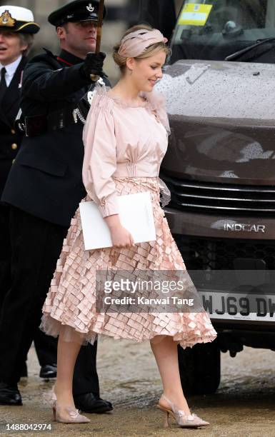 Lady Margarita Armstrong-Jones departs Westminster Abbey after the Coronation of King Charles III and Queen Camilla on May 06, 2023 in London,...