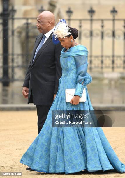 King Letsie III of Lesotho and Masenate Mohato Seeiso, Queen of Lesotho arrive at Westminster Abbey for the Coronation of King Charles III and Queen...