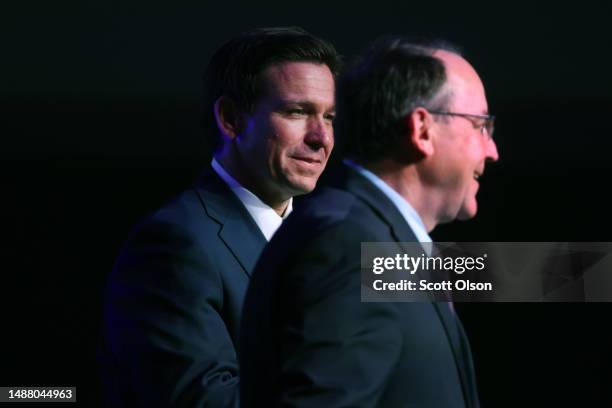 Florida Governor Ron DeSantis is introduced by U.S. Rep. Tom Tiffany at the Republican Party of Marathon County Lincoln Day Dinner annual fundraiser...