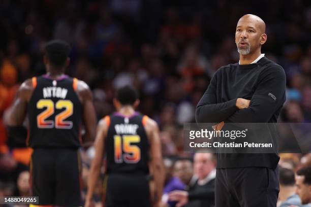 Head coach Monty Williams of the Phoenix Suns during Game Three of the NBA Western Conference Semifinals at Footprint Center on May 05, 2023 in...