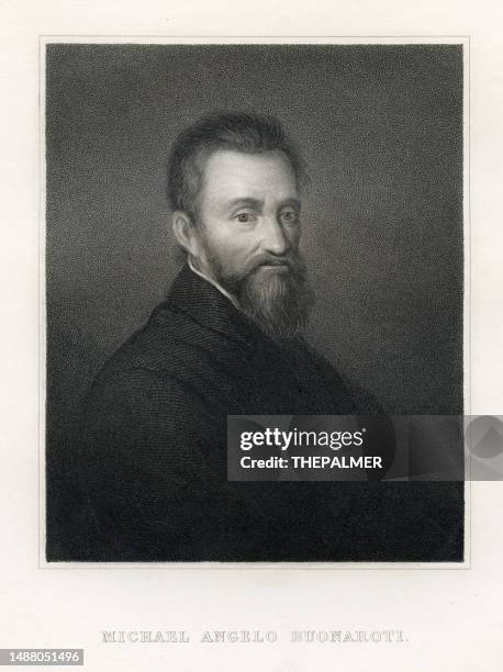 michelangelo buonarroti, painter and sculptor steel engraving 1833 - michelangelo drawings stock illustrations