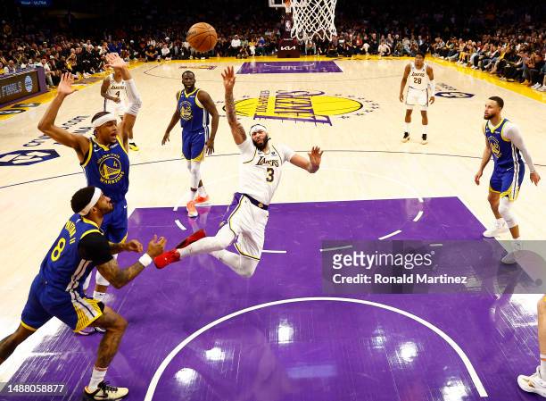 Anthony Davis of the Los Angeles Lakers takes a shot against the Los Angeles Lakers during the second half in game three of the Western Conference...