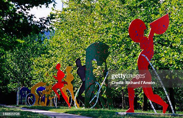 sport sculptures outside questacon ã» the national science & technology centre. - canberra stock pictures, royalty-free photos & images