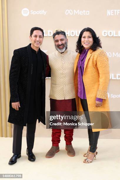 Maulik Pancholy, Parvesh Cheena and Nisha Ganatra attend Gold House's 2nd annual Gold Gala at The Music Center on May 06, 2023 in Los Angeles,...