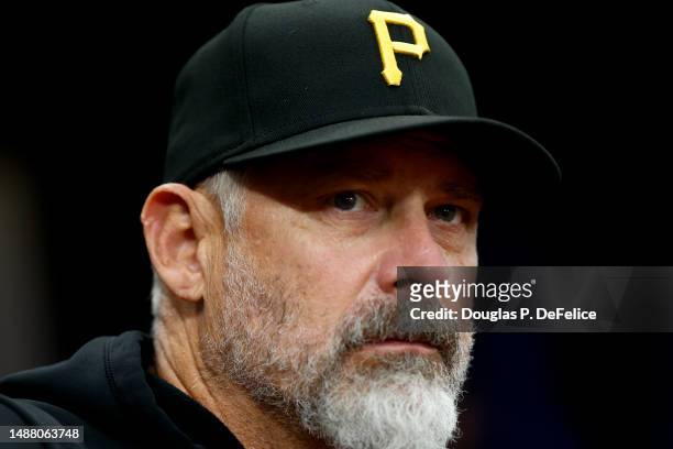 Manager Derek Shelton of the Pittsburgh Pirates looks on prior to the game against the Tampa Bay Rays at Tropicana Field on May 03, 2023 in St...