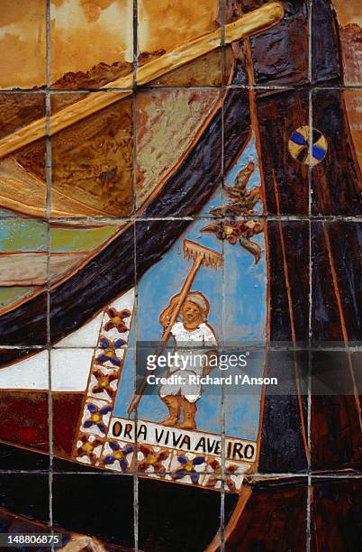 detail of mural made with azulejos (hand painted tiles). - aveiro stockfoto's en -beelden