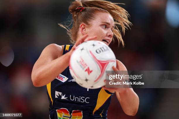 Steph Wood of the Lightning catches a pass during the round eight Super Netball match between NSW Swifts and Sunshine Coast Lightning at Ken Rosewall...