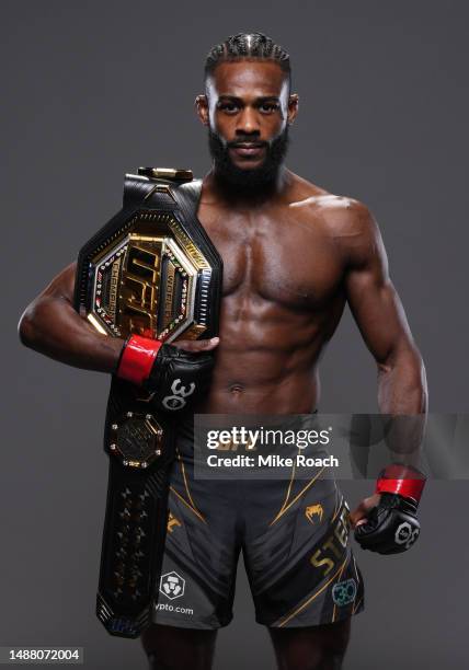 Aljamain Sterling poses for a portrait after his victory during the UFC 288 event at Prudential Center on May 06, 2023 in Newark, New Jersey.