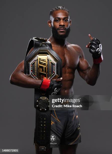 Aljamain Sterling poses for a portrait after his victory during the UFC 288 event at Prudential Center on May 06, 2023 in Newark, New Jersey.