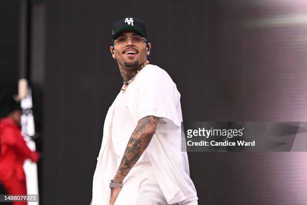 Chris Brown performs during the Lovers & Friends Music Festival at the Las Vegas Festival Grounds on May 06, 2023 in Las Vegas, Nevada.