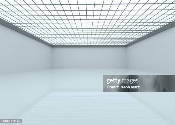 futuristic empty room, 3d rendering - hangar fotografías e imágenes de stock