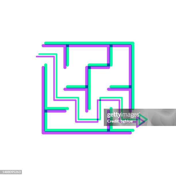 maze and solution. icon with two color overlay on white background - two puzzles stock illustrations